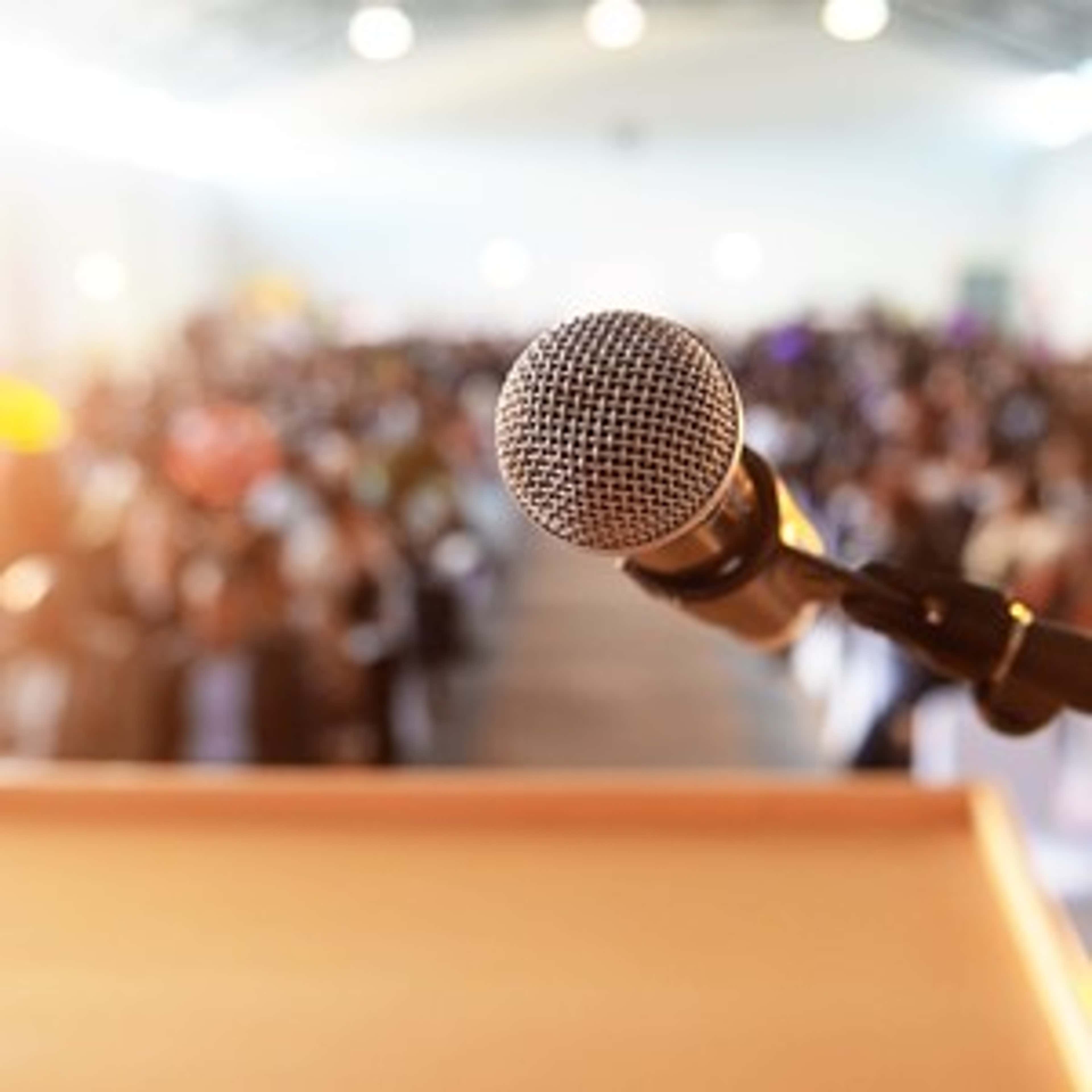podium with a standing mic