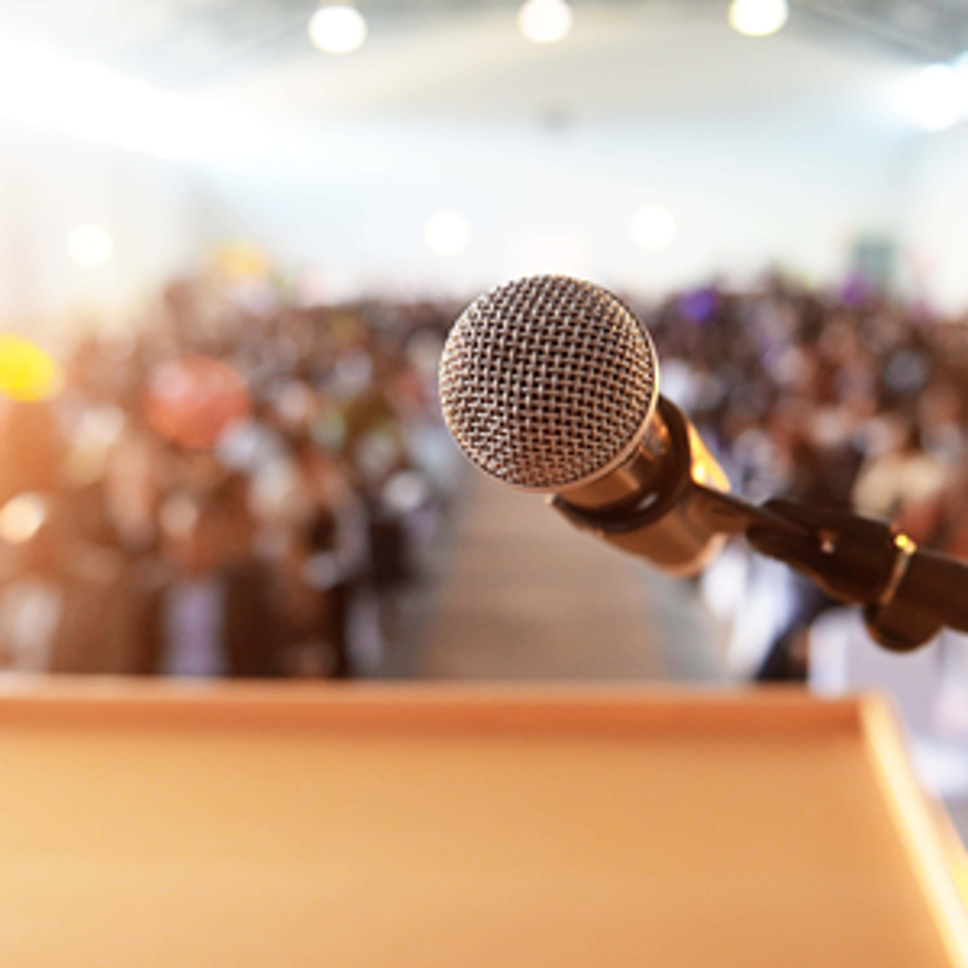 podium with a standing mic