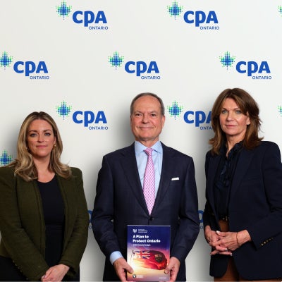 The Hon. Peter Bethlenfalvy, Ontario’s Minister of Finance, Vassy Kapelos, Chief Political Correspondent for CTV News and CPA Ontario President & CEO Carol Wilding, FCPA, FCA, ICD.D
