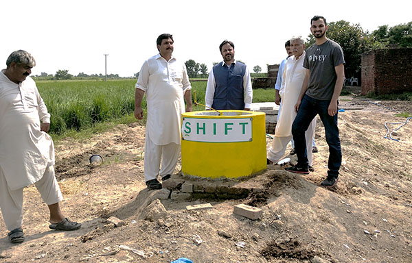 The local Shift team meeting residents in Khipro, the site of multiple Shift projects