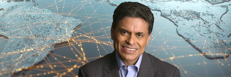 Fareed Zakaria against node background