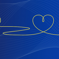 Line with heart over blue background