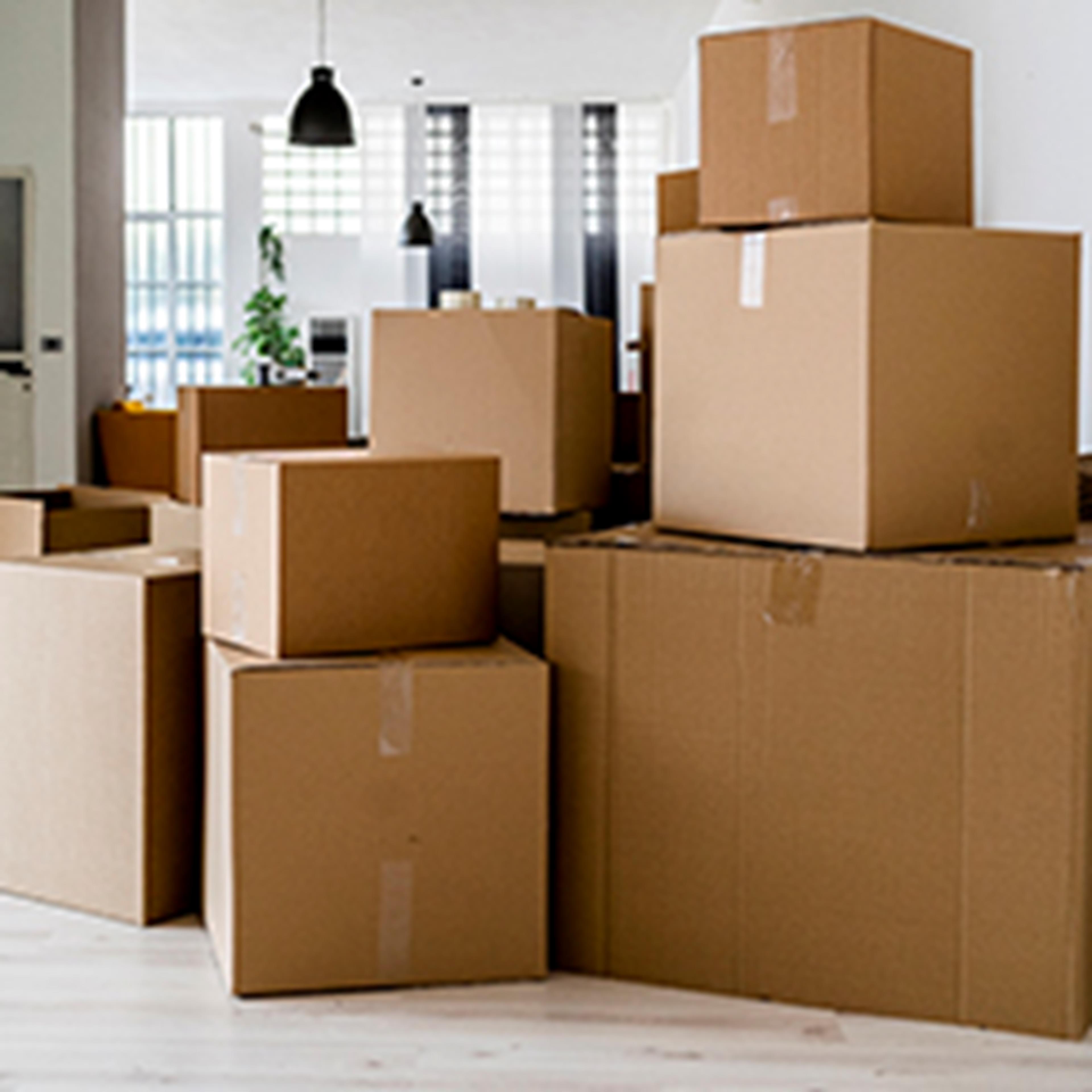 Several boxes in a room