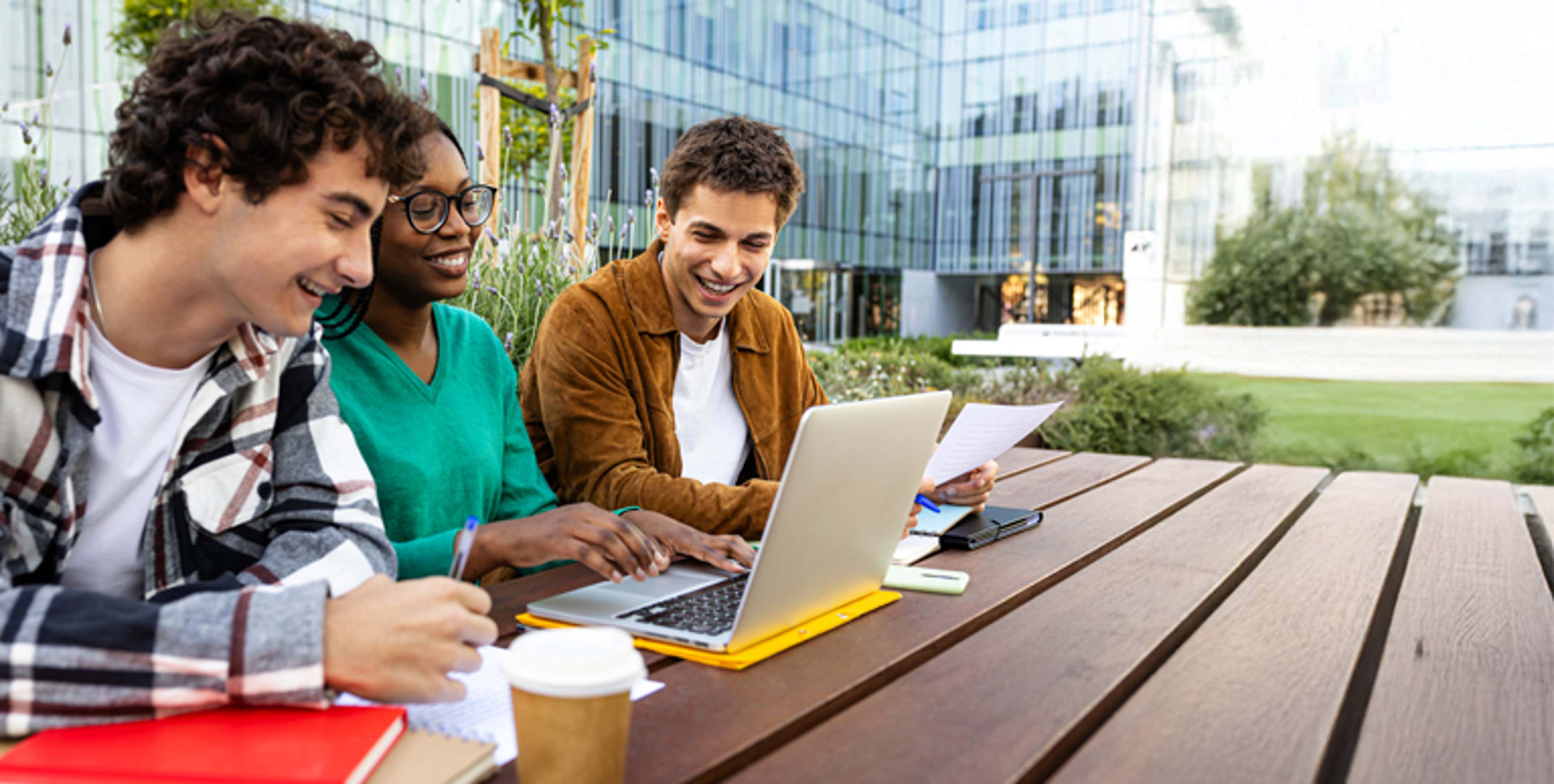 Students working together outside