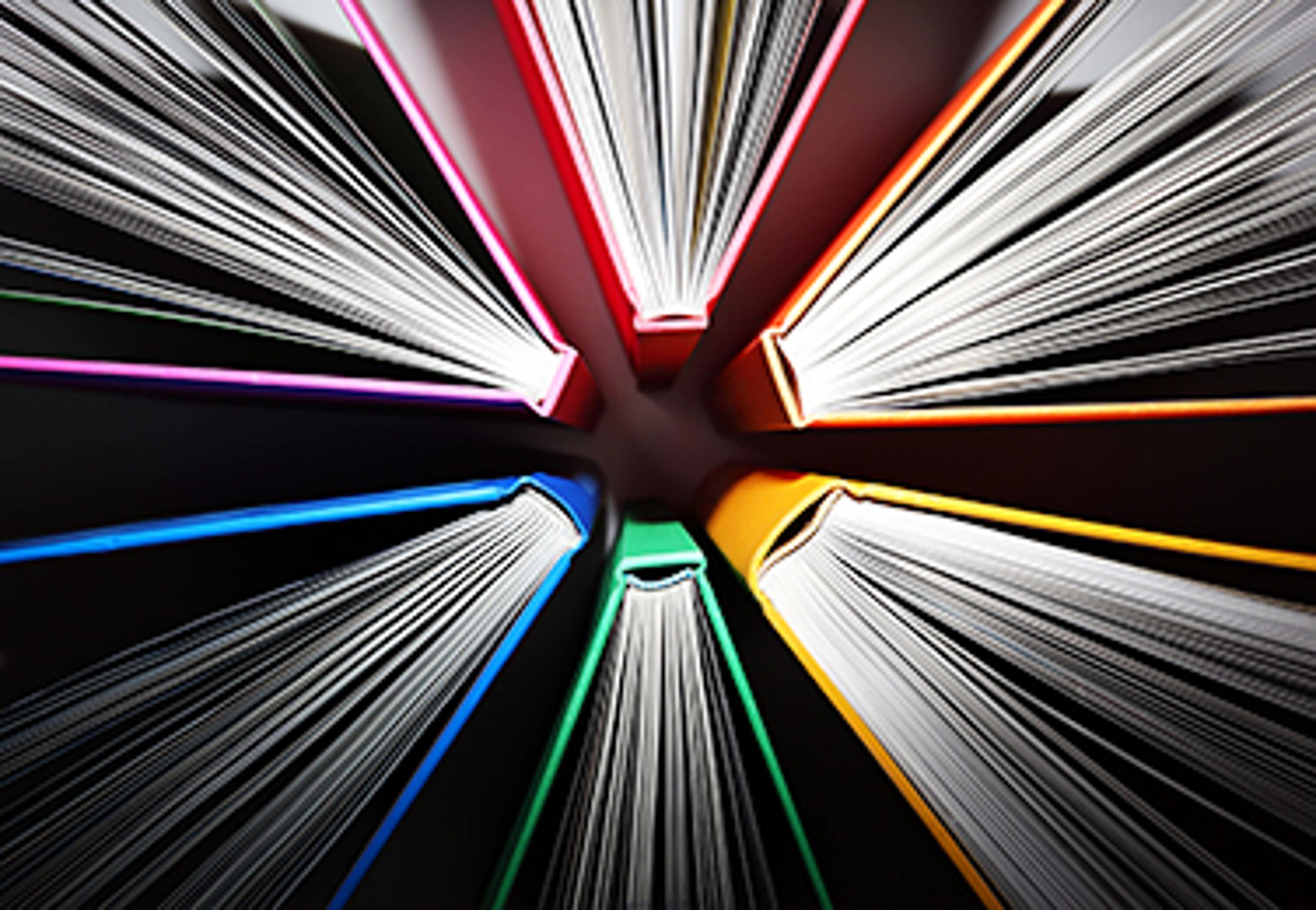 Colored notebooks stacked in a circle, spines opposite each other