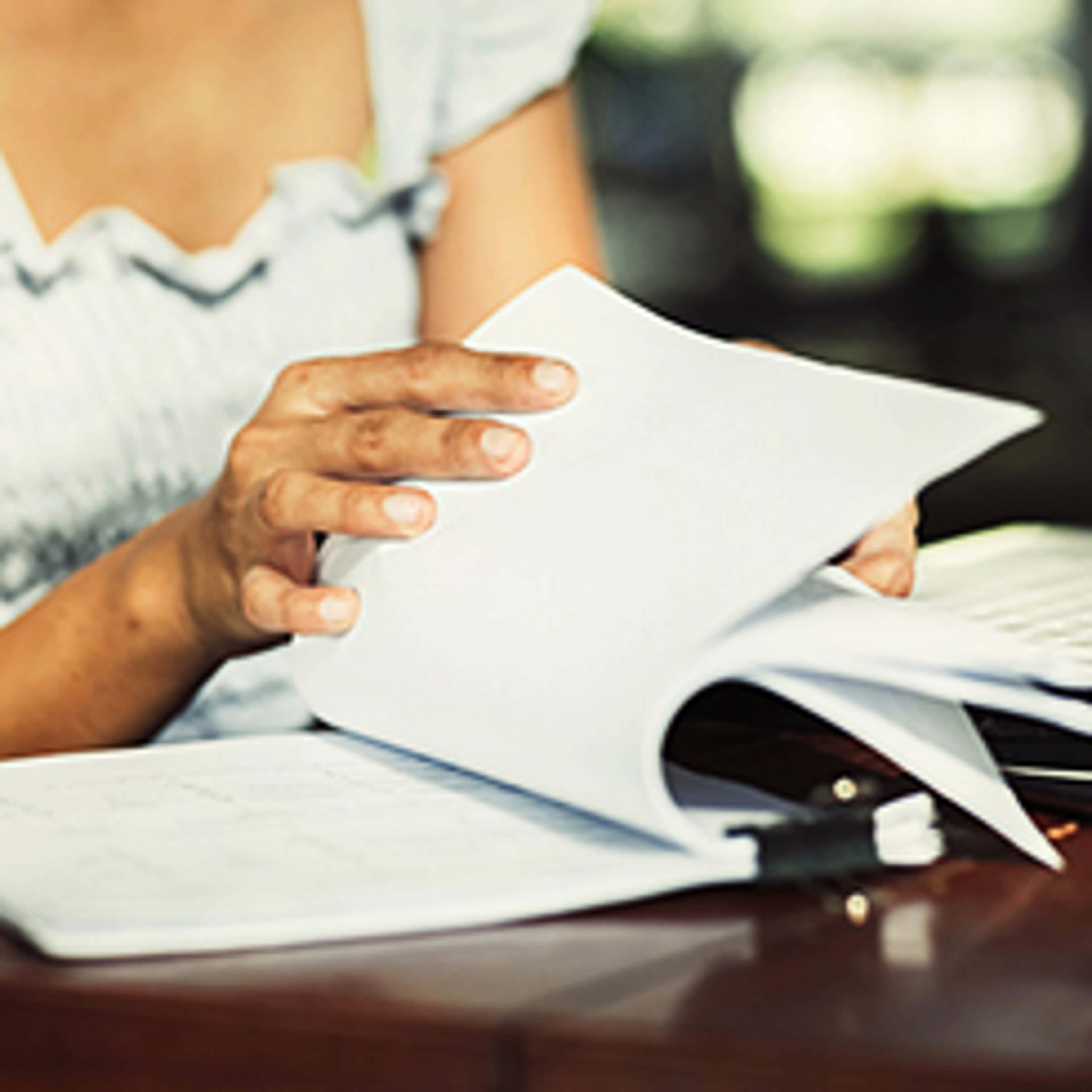 Close-up of a student going over notes